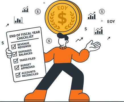 Illustration of a Businessman Holding an End of Fiscal Year Checklist for Accounting
