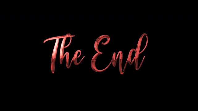 Rose script reads "The End" against a black background. Delicate sparkles accent the elegant cursive. Minimalist design evokes finality or closure. Perfect for film endings, book closures