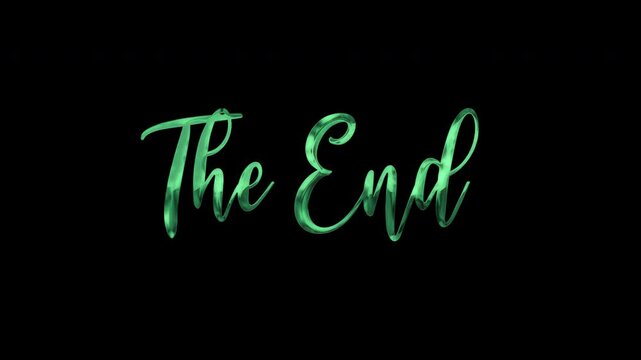 Green metallic cursive The End text animation background for movie video final closing credits