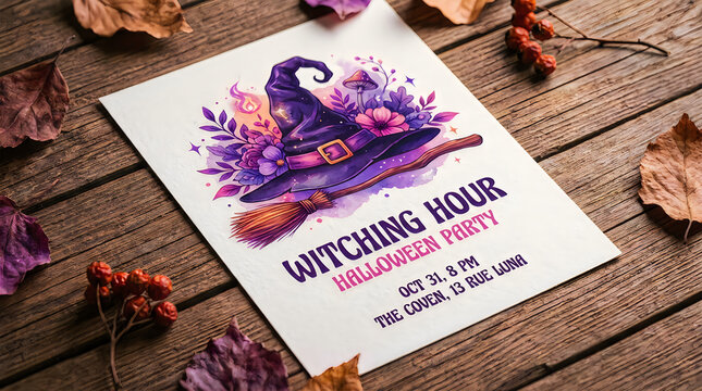 Halloween event party background wallpaper Halloween party invitation, witching hour flyer, autumn leaves, spooky celebration jpg, jpeg