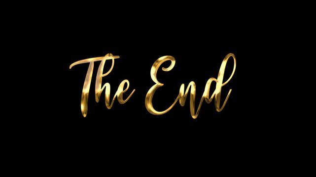 Luxury 3D Golden Script The End Typography Isolated on Black Background for Movie Conclusion and Credits