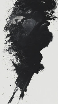 Abstract Silhouette of a Man's Face Dissolving into Ink Splatters