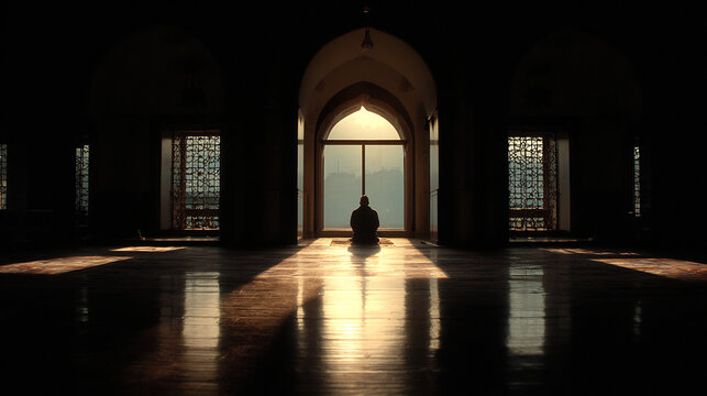 Silhouette in mosque interior