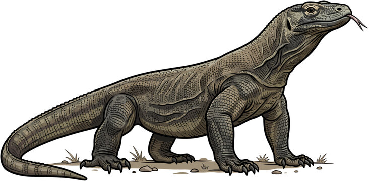 A komodo dragon, a large monitor lizard reptile, roams freely in Indonesia's wildlife.