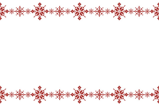 Pixel Christmas Pattern with Red Snowflake Icons on White Background,Nordic and Scandinavian Style,Ideal for Gift Wrapping,Sweaters,Fabric,Border,Banner and Digital Art Projects During the Holiday