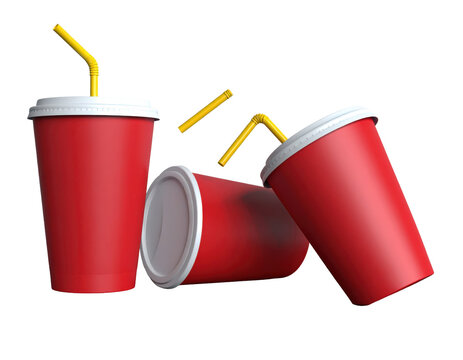 PNGMURNI--transparent background Firefly Three red disposable cups with straws arranged in a staggered diagonal composit