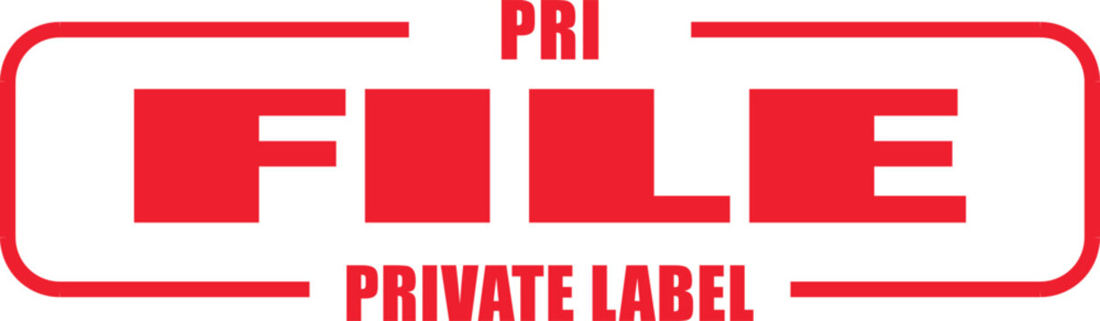 A close-up view of a red private label file logo on a white background with the word PRI and FILE prominently displayed.