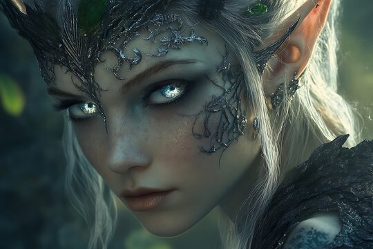 Enchanting Forest Elf with Glowing Eyes and Mystical Markings.