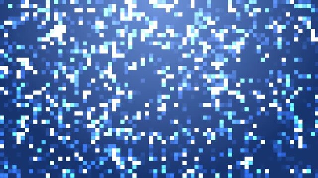 Blue white glowing pixel mosaic pattern abstract digital background screen light grid. suitable for technology or futuristic themed design projects.