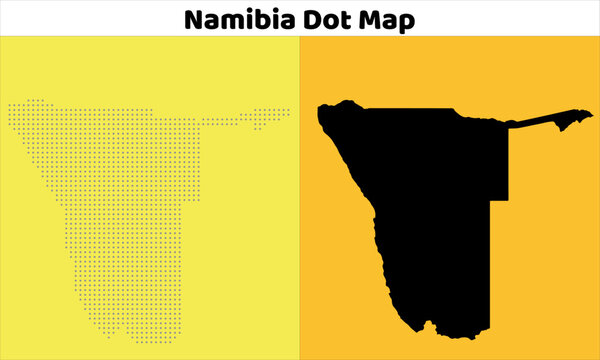 Namibia Dot Map And Solid Silhouette Vector Illustration Isolated For Cartography, Geography, Infographic And Travel Design