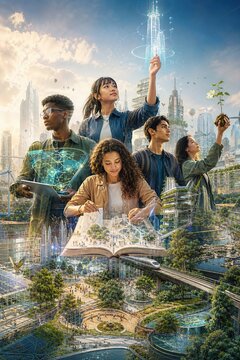 Youthful visionaries designing a flourishing sustainable city of tomorrow