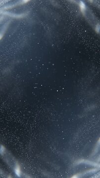 Magical sparkling dust particles floating gracefully in dark blue abstract space