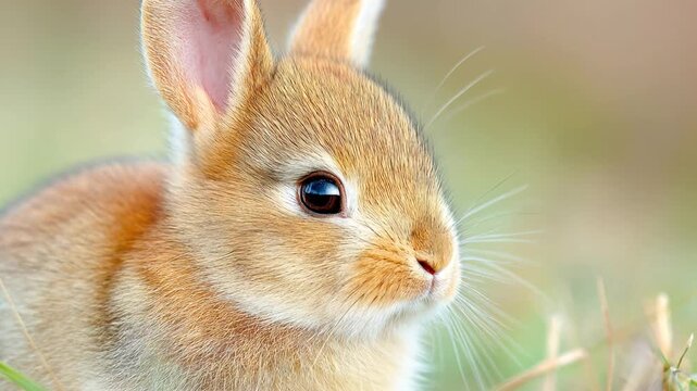 Small bunny resting in grass outdoors on a sunny day Generative AI