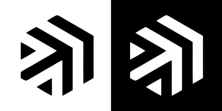 Abstract hexagonal geometric icon with intersecting stripes in black and white geometric abstract monochrome minimalist contrast business identity branding template symmetry creative