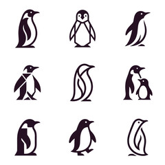 Obraz premium Collection of various penguin silhouettes standing.