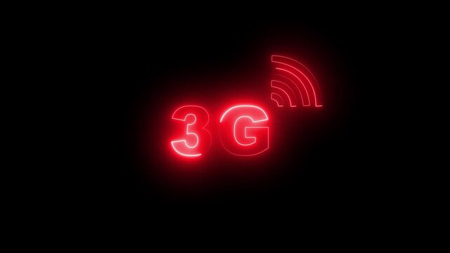3G network signal neon animation loop, digital connectivity glowing, Black background, 3g signal connectivity, digital glow 4k video.