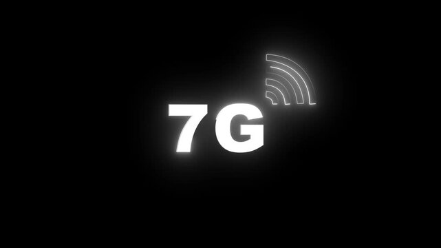 7G network signal neon animation loop, digital connectivity glowing, Black background, 7g signal connectivity, digital glow 4k video.