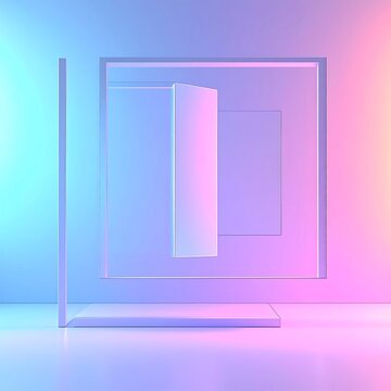 Iridescent Geometric Frame Composition Standing in Minimal Gradient Studio