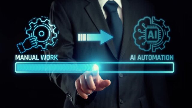 Transition from Manual Work to AI Automation with Visual Representation of Modern Technology in Business Environment. Liminal.