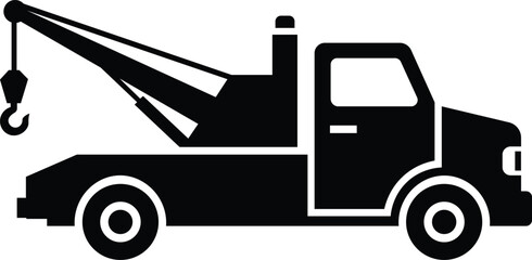 Black and white of a tow truck with an extended boom crane and a hanging metal hook vehicle © ABDUL MATIN