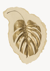 Gold monstera leaf, ripped paper collage element © Rawpixel.com