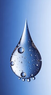 Transparent Blue Water Droplet Floating on Soft Gradient Background