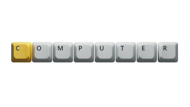 computer.Computer keyboard keys spelling.Flat lay view from above on blue background with computer keyboard keys buttons.IT technology concept.Supports PNG files