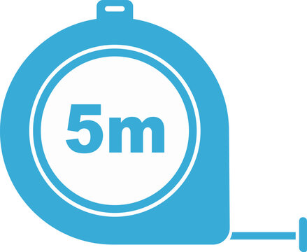 Blue of a retractable tape measure with the text 5m centered inside a circular frame tool construction