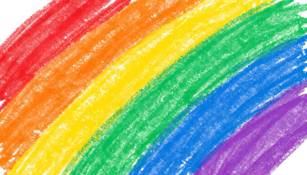 Abstract childish crayon drawing of diagonal rainbow color spectrum