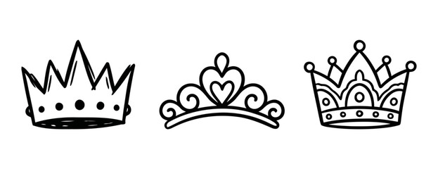 Diverse hand-drawn royal crown and elegant tiara graphic vector set © matahari