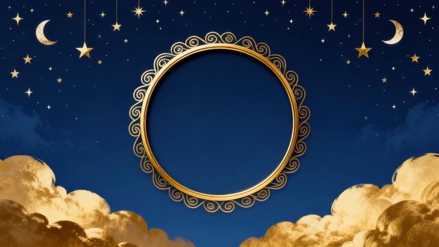 Golden ornate frame under starry sky