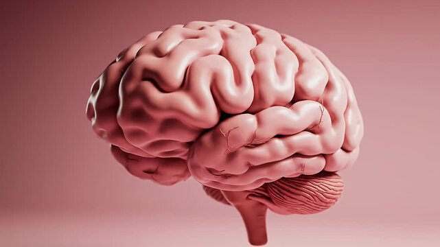 Frontal view of human brain on pink surface