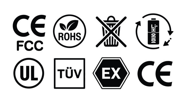 Electronic certification and compliance symbols icon collection illustration
