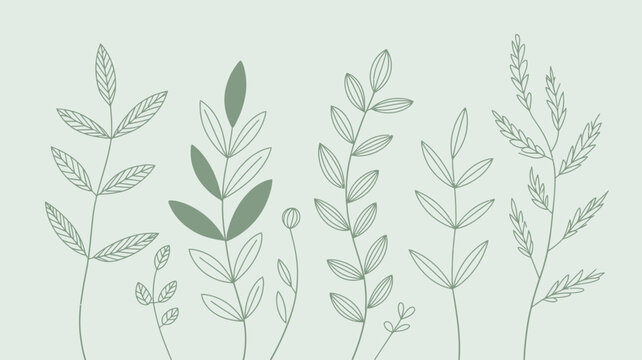 Minimal botanical leaf branch pattern with elegant hand drawn floral illustration