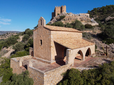 Alcalat&eacute;n Castle with fortified Hermitage of El Salvador, 10th and 13th centuries, municipality of Alcora, Castell&oacute;n, Valencian Community, Spain