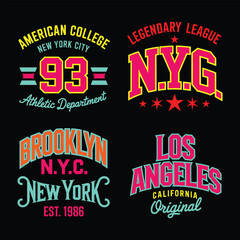 Obraz premium New York City Brooklyn Los Angeles Typography Vector Badges for Retro Streetwear T-shirt Prints
