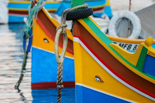 Luzzu, traditional fishing boat, Marsaxlokk, Republic of Malta, Europe