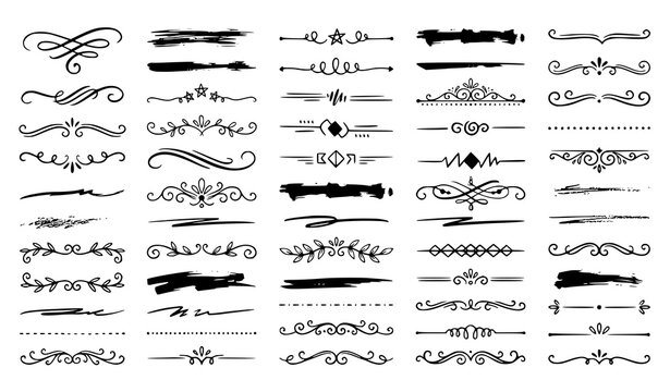 Creative Hand Drawn Underlines Borders and Decorative Line Separators Vector Bundle