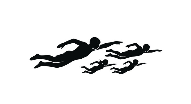 Silhouette of a group of people skydiving in formation.