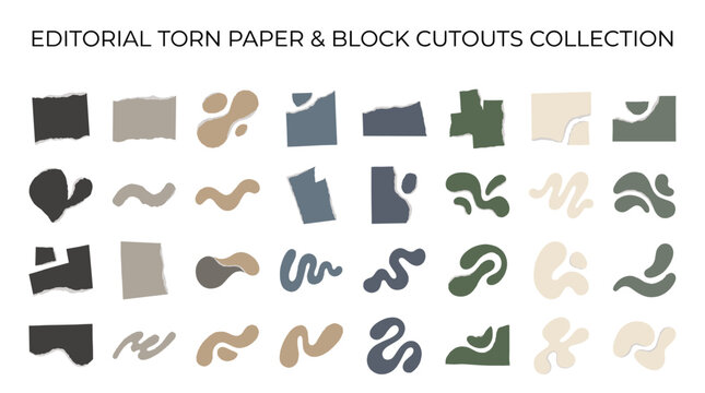 Editorial torn paper and organic block cutout shapes in earthy tones