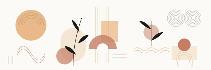 Boho aesthetic abstract art elements with organic shapes and foliage line work. vector illustration aesthetic abstract minimalist. vector illustration © Shafiul Muttaqin 