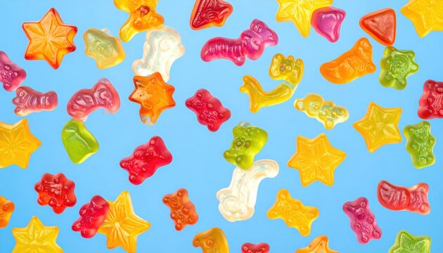 Playful Assortment of Colorful Gummy Candies in Various Shapes and Animals