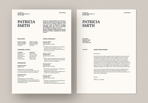 Minimal Black and White Resume and Cover Letter Layout
