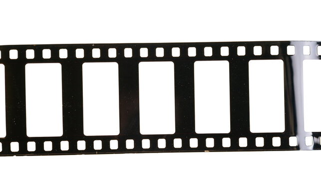 Black film strip with rectangular frames and perforations, isolated on transparent background
