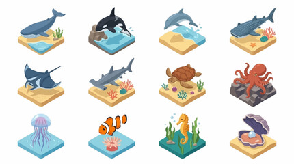 Colorful Isometric Ocean Creatures Collection. © Lucas