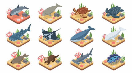 Colorful Isometric Sea Creatures Collection. © Lucas