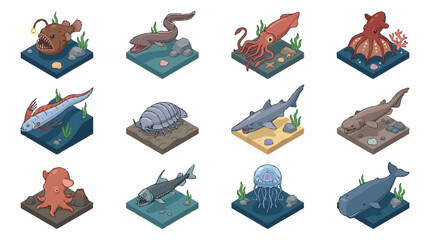 Colorful Isometric Sea Creatures Collection. © Lucas