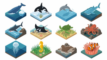 Colorful Isometric Ocean Life and Coral Reef Scene. © Lucas