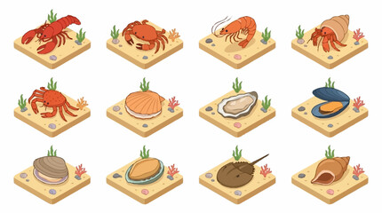 Assorted Seafood Dishes on Wooden Boards. © Lucas