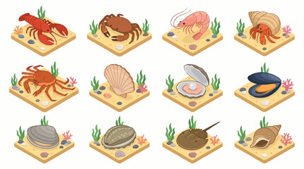 Colorful Seafood Collection on Wooden Planks. © Lucas